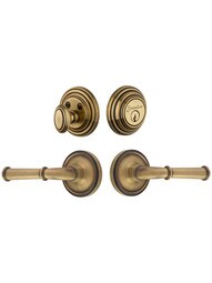Grandeur Georgetown Entry Door Set, Keyed Alike with Georgetown Levers Left Handed in Antique Brass.